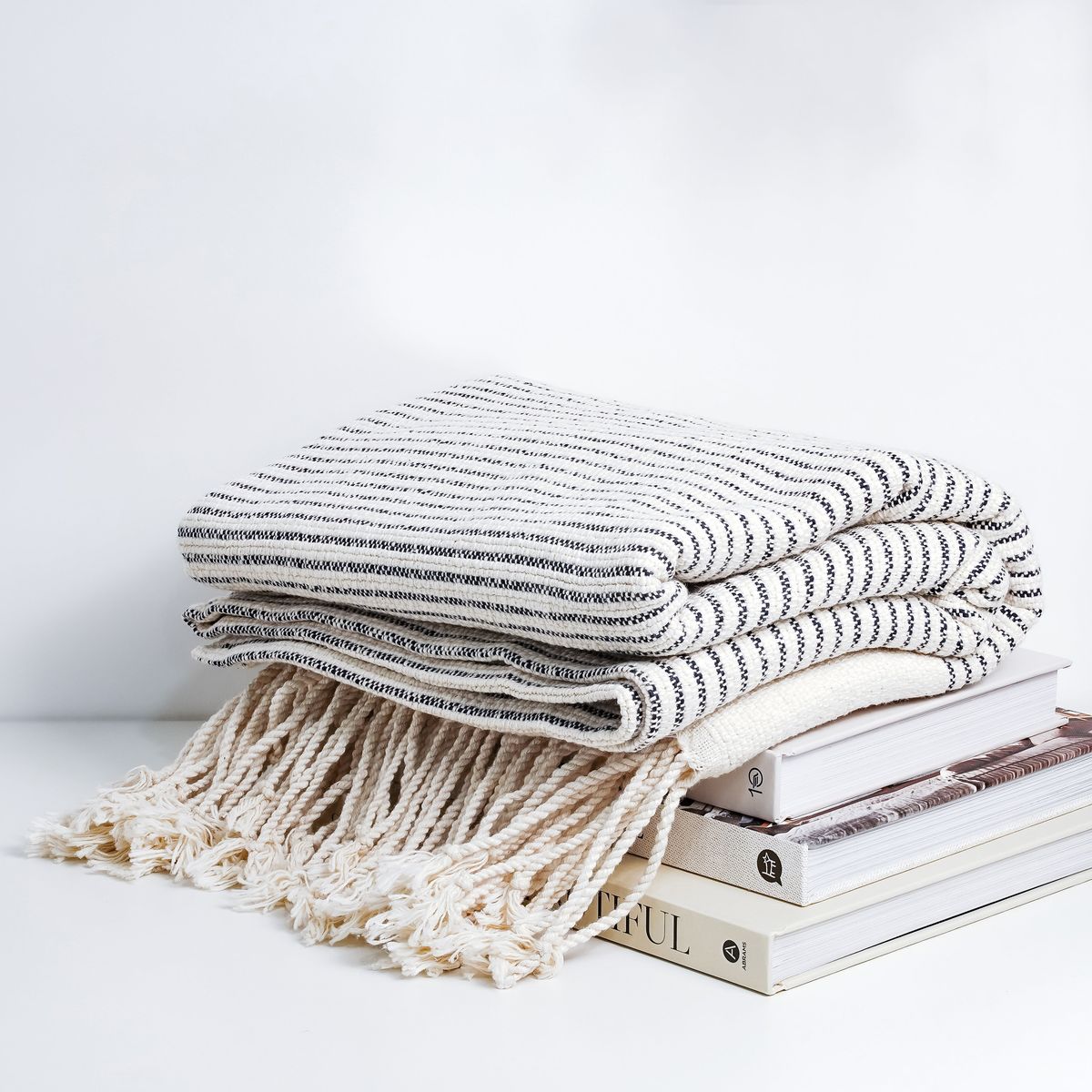 HANDWOVEN THROW - White Block Stripe — image 1